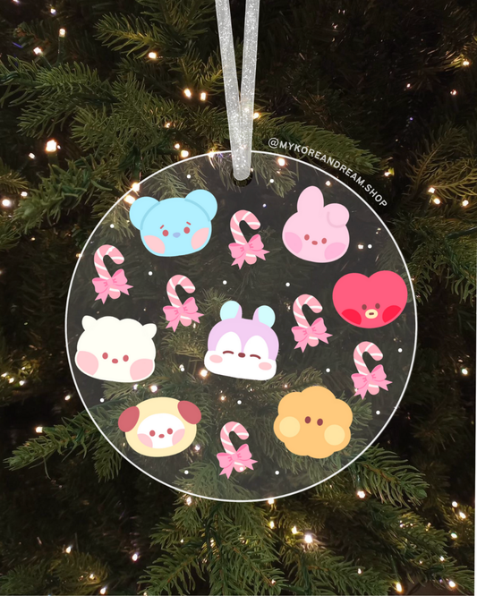 Décoration de sapin BT21, acrylique transparent avec un design BTS cute